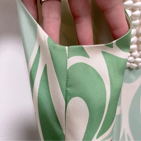 VINTAGE 100% Silk Green Cream Mid Century Style Shift Dress Size 8 - Picture 9 of 11